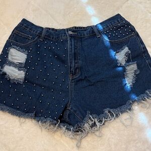 SHEIN Curve Studded Denim Shorts - Size 1XL